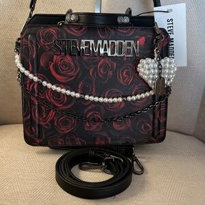 Steve Madden Black and Red Rose Crossbody Bag
